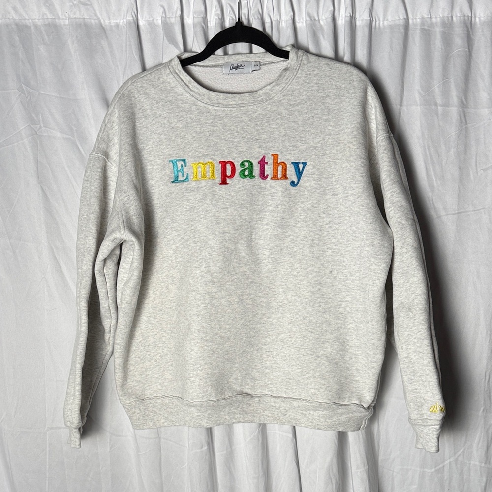 The Mayfair Group Gray Sweatshirt with Colorful 'Empathy' Embroidery
